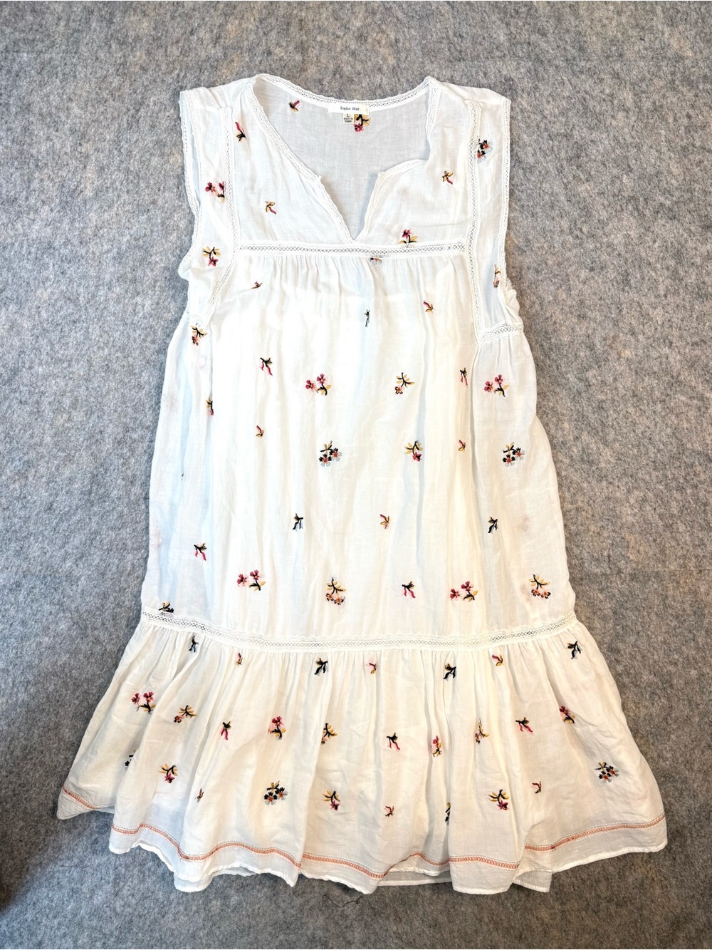 Sophie Max White Sleeveless Dress Floral Embroidery Cotton Cottage Nighty Whimsy